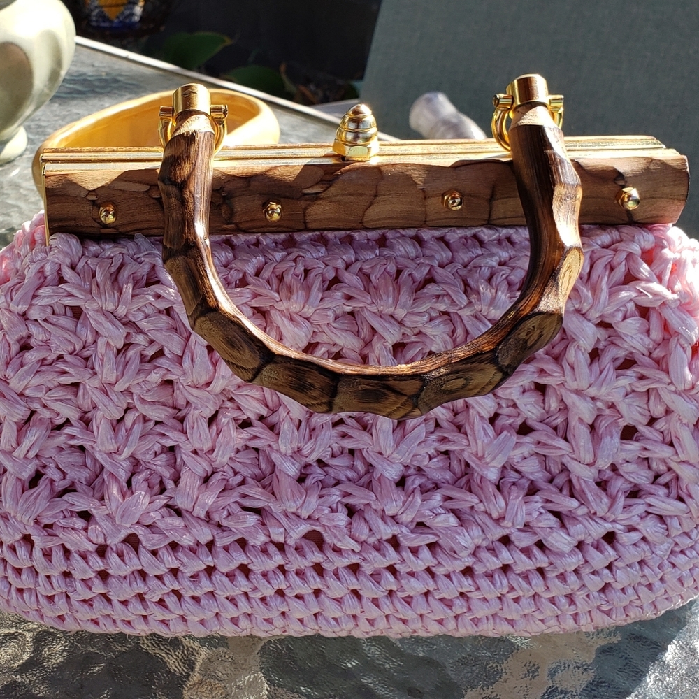 Vintage Pink Raffia purse